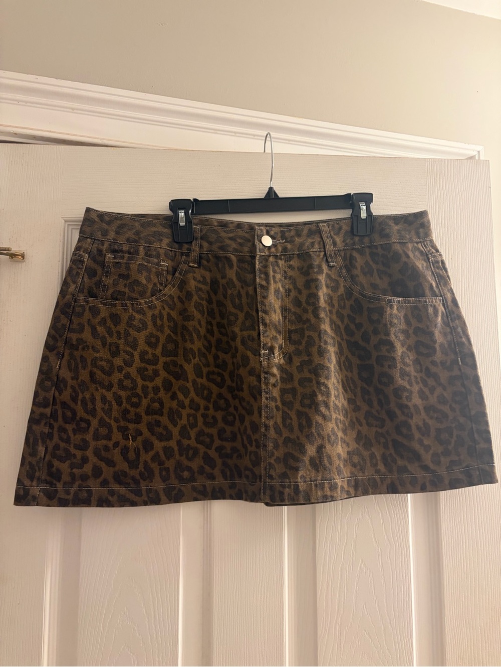 Leopard Print Brown Denim Mini Skirt